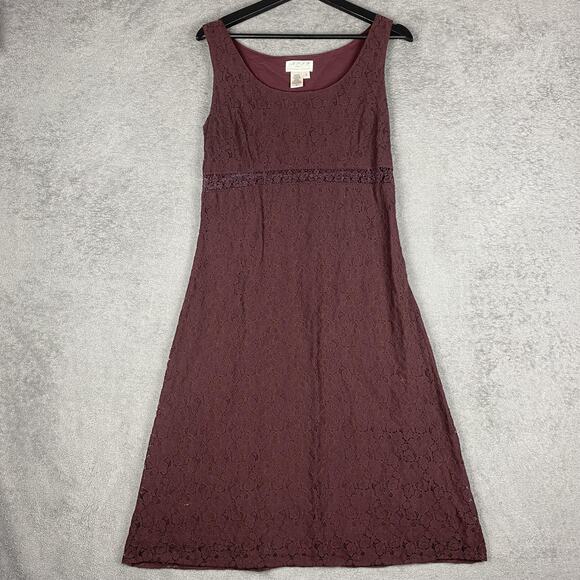 M.S.S.P. Dress Womens 8 Burgundy Floral Lace Overlay Sleeveless Scoop Neck Lined - Picture 1 of 13